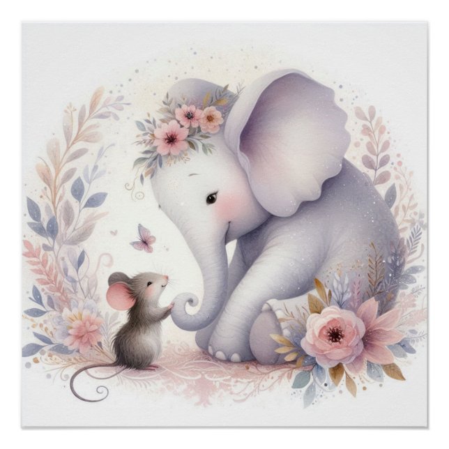 Storybook Woodland Babies Elephant And Mouse Poster (Front)