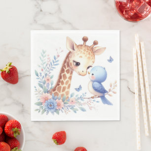 Storybook Woodland Babies Giraffe And Blue Bird Napkins