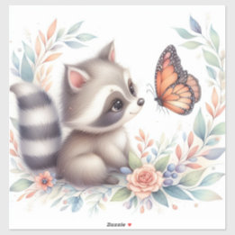 Storybook Woodland Babies Raccoon And Butterfly Sticker