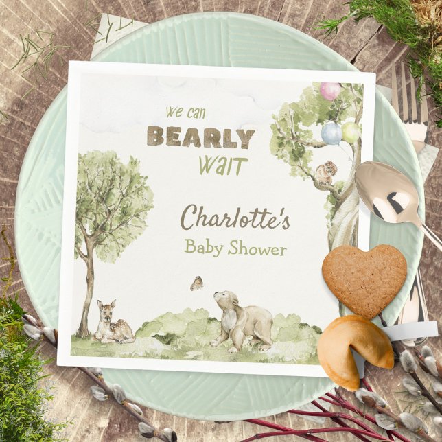 Storybook Woodland Bearly Wait Baby Shower Napkins (Watercolor Woodland Bearly Wait Baby Shower Napkins ©Susanne Sachers - Sunny Mind 🌞)