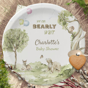 Storybook Woodland Bearly Wait Baby Shower Paper Plates