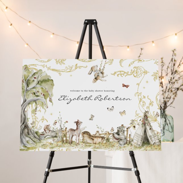Storybook | Woodland Forest Baby Shower Welcome  Foam Board (In Situ (Stand))