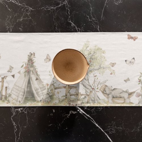 Storybook  Woodland Forest Watercolor Animals Short Table Runner