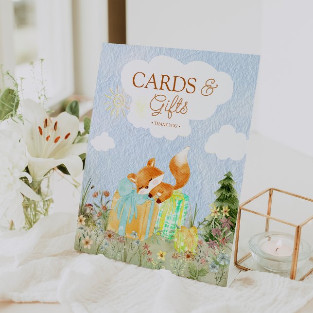 Storybook Woodland Fox Baby Shower Cards and Gifts Pedestal Sign (Creator Uploaded)