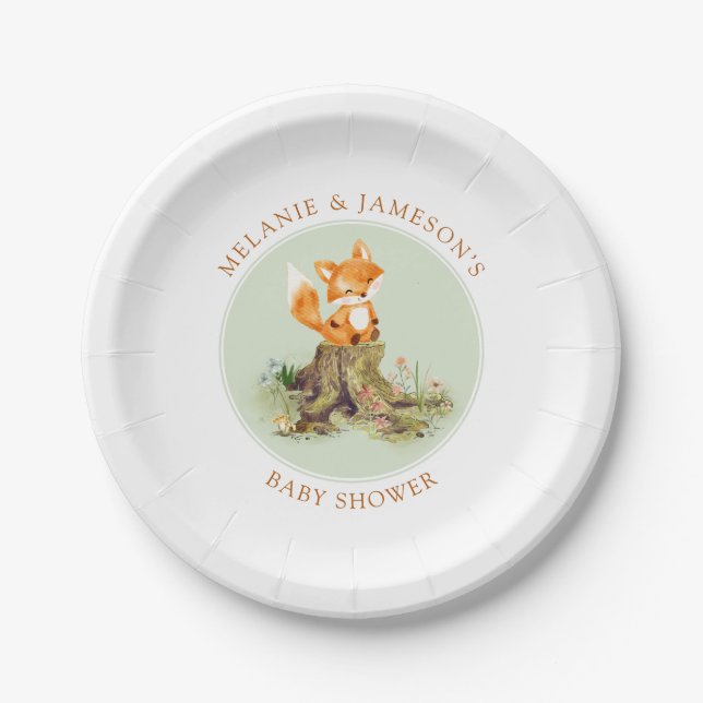 Storybook Woodland Fox Baby Shower Paper Plates (Front)