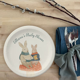 Storybook Woodland Friends Bunnies Baby Shower Paper Plates