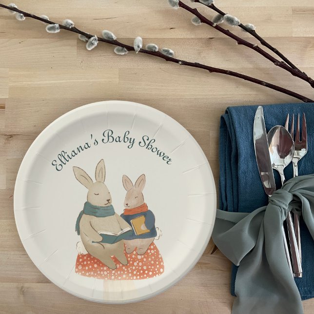 Storybook Woodland Friends Bunnies Baby Shower Paper Plates (Creator Uploaded)
