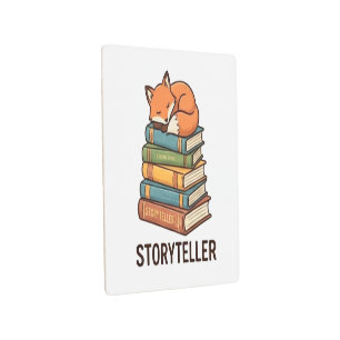 Storyteller Sleeping Fox on Stack of Books Metal Print