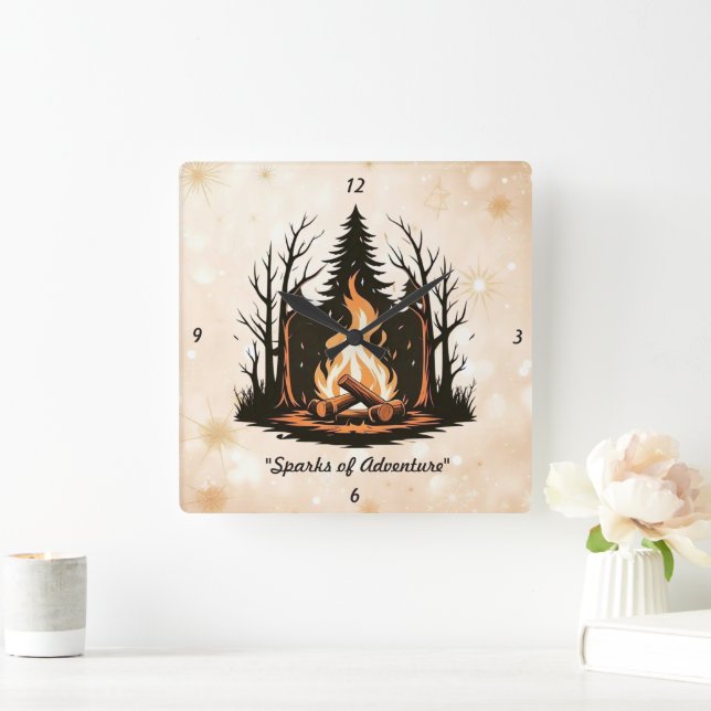 "Storytelling by the Fire" Square Wall Clock (Home)