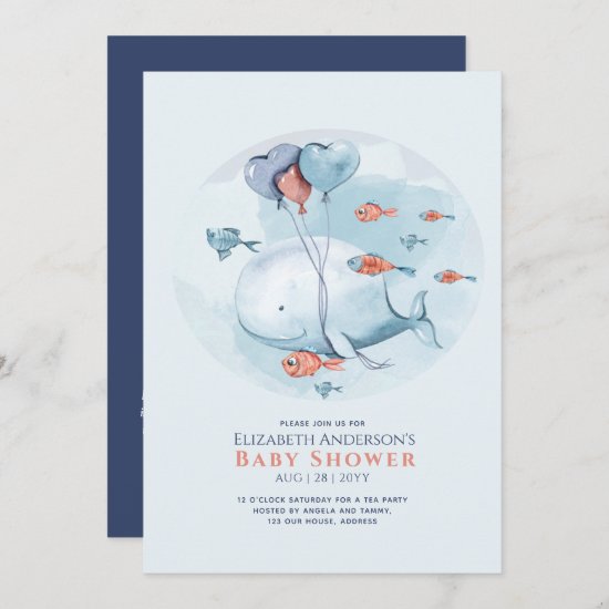 Storytime Ocean Life BABY SHOWER Blue Whale Invita Invitation