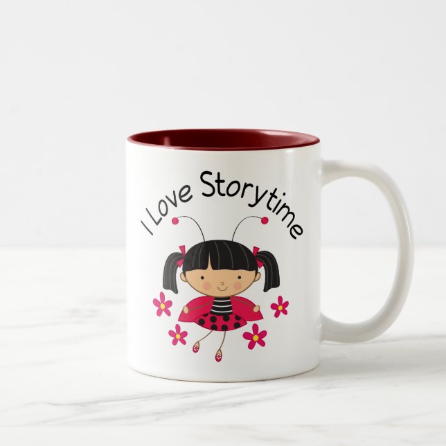 Storytime Reading Red Ladybug Librarian Gift Two-Tone Coffee Mug (Right)