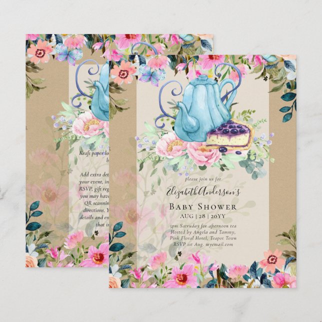 Storytime Tea Party Baby Shower Invitations (Front/Back)