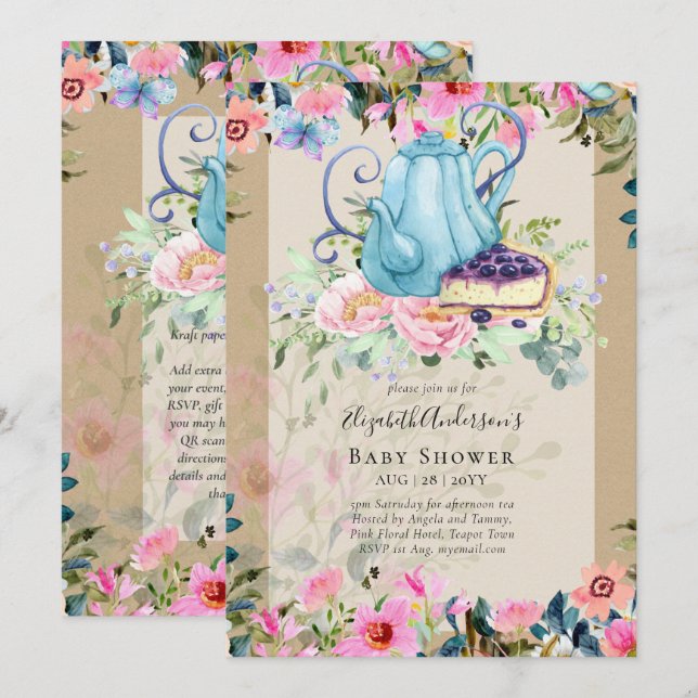 Storytime Tea Party Baby Shower Invitations (Front/Back)