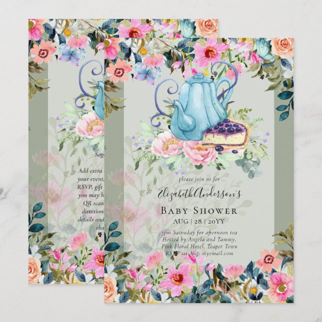 Storytime Tea Party Baby Shower Invitations (Front/Back)
