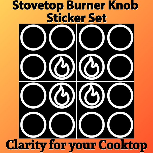 Stove Top Knob Burner Label Guide Set (Position guide sticker set.
Visual aid for stovetop knobs on appliance control panels.)