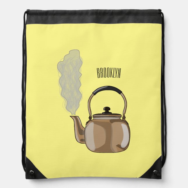 Stovetop or hob kettle cartoon illustration  drawstring bag (Front)
