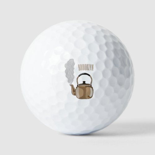 Stovetop or hob kettle cartoon illustration  golf balls