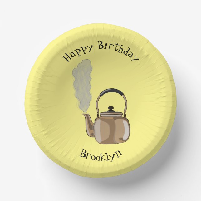Stovetop or hob kettle cartoon illustration paper bowls (Front)