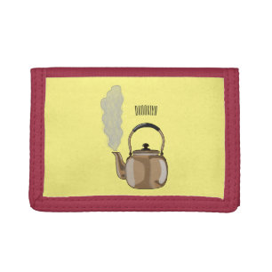 Stovetop or hob kettle cartoon illustration tri-fold wallet