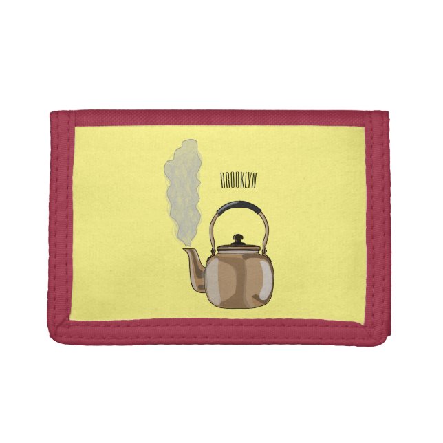 Stovetop or hob kettle cartoon illustration  trifold wallet (Front)