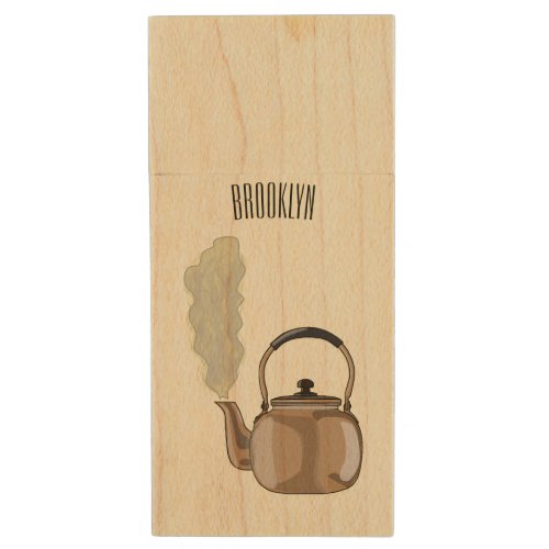 Stovetop or hob kettle cartoon illustration  wood flash drive