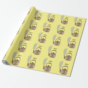 Stovetop or hob kettle cartoon illustration  wrapping paper