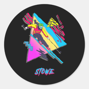 Stowe Colorful Retro Vintage Skier 80s Inspired Wi Classic Round Sticker