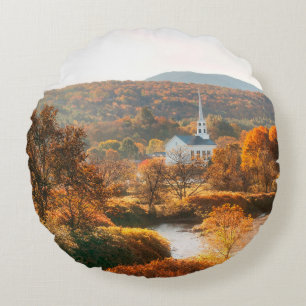 Stowe morning in Autumn with colorful foliage and Round Pillow