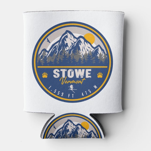 Stowe Mountain Vermont Retro Sunset Ski Souvenir Can Cooler (Front)