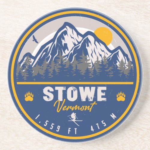 Stowe Mountain Vermont Retro Sunset Ski Souvenir Coaster