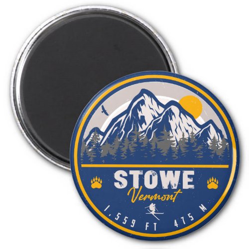 Stowe Mountain Vermont Retro Sunset Ski Souvenir Magnet
