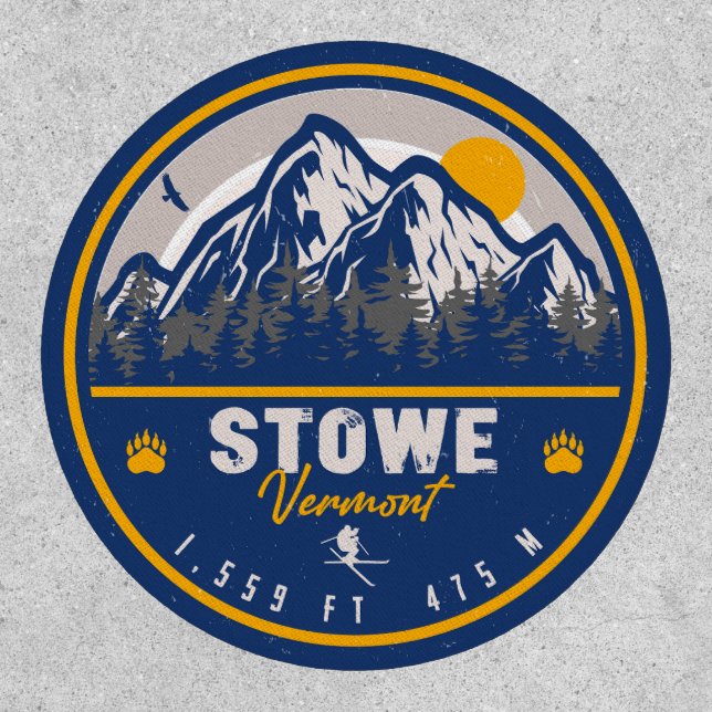 Stowe Mountain Vermont Retro Sunset Ski Souvenir Patch (Front)