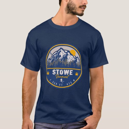 Stowe Mountain Vermont Retro Sunset Ski Souvenir T_Shirt