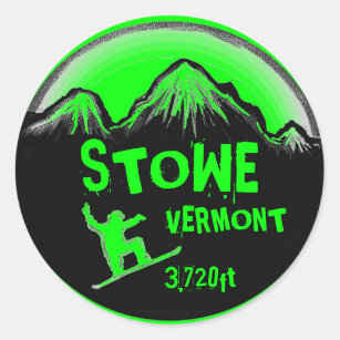 Stowe Vermont bright green snowboard art stickers