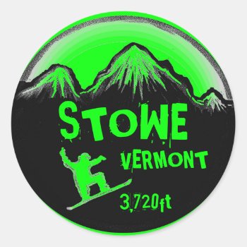 Stowe Vermont Bright Green Snowboard Art Stickers by ArtisticAttitude at Zazzle