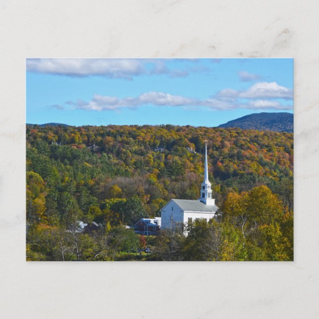 Stowe, Vermont, Community Church in Autumn Postcard (Front)
