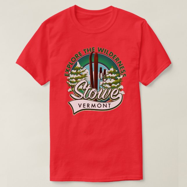 Stowe Vermont explore the Wilderness ski T-Shirt (Design Front)