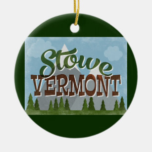 Stowe Vermont Fun Retro Snowy Mountains Ceramic Ornament