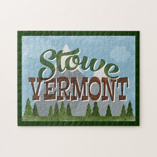 Stowe Vermont Fun Retro Snowy Mountains Jigsaw Puzzle