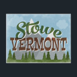 Stowe Vermont Fun Retro Snowy Mountains Postcard<br><div class="desc">Stowe Vermont neo vintage travel design in fun retro cartoon style featuring snow capped mountains,  forest and trees below,  blue skies and cool retro script text.</div>