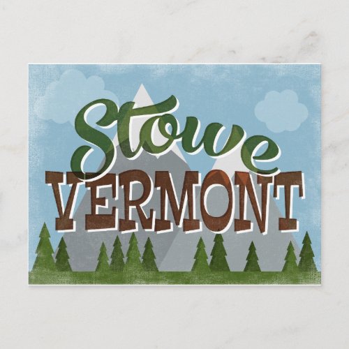 Stowe Vermont Fun Retro Snowy Mountains Postcard