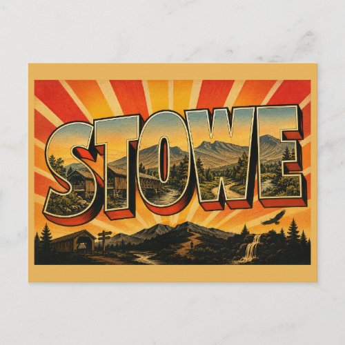 Stowe Vermont Green Mountains Covered Bridge Art Postcard