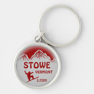 Stowe Vermont red gray snowboard art keychain