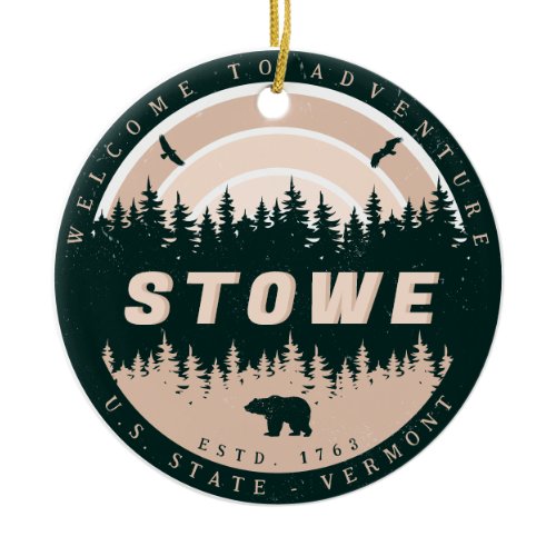 Stowe Vermont Vintage Pine Tree Nature Ceramic Ornament