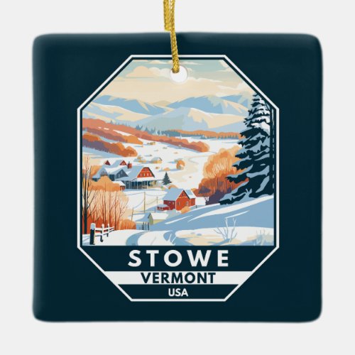 Stowe Vermont Winter Vintage Ceramic Ornament