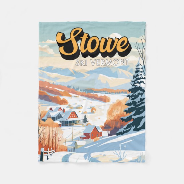 Stowe Vermont Winter Vintage Fleece Blanket (Front)