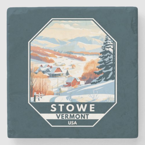 Stowe Vermont Winter Vintage Stone Coaster