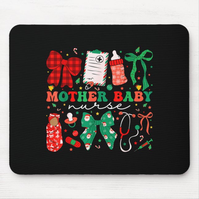 Stpartum Xmas Coquette Mother Baby Nurse Christmas Mouse Pad (Front)