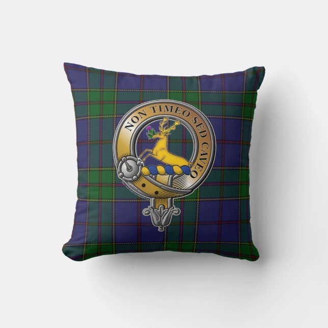 Strachan Tartan & Badge Throw Pillow (Front)