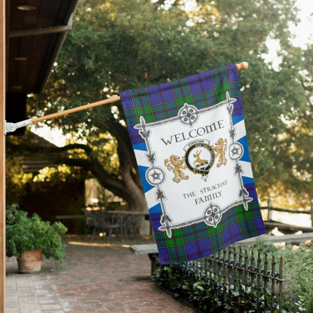 Strachan Tartan Garden Flag - Tartan Flag Clan Bad (In SItu)